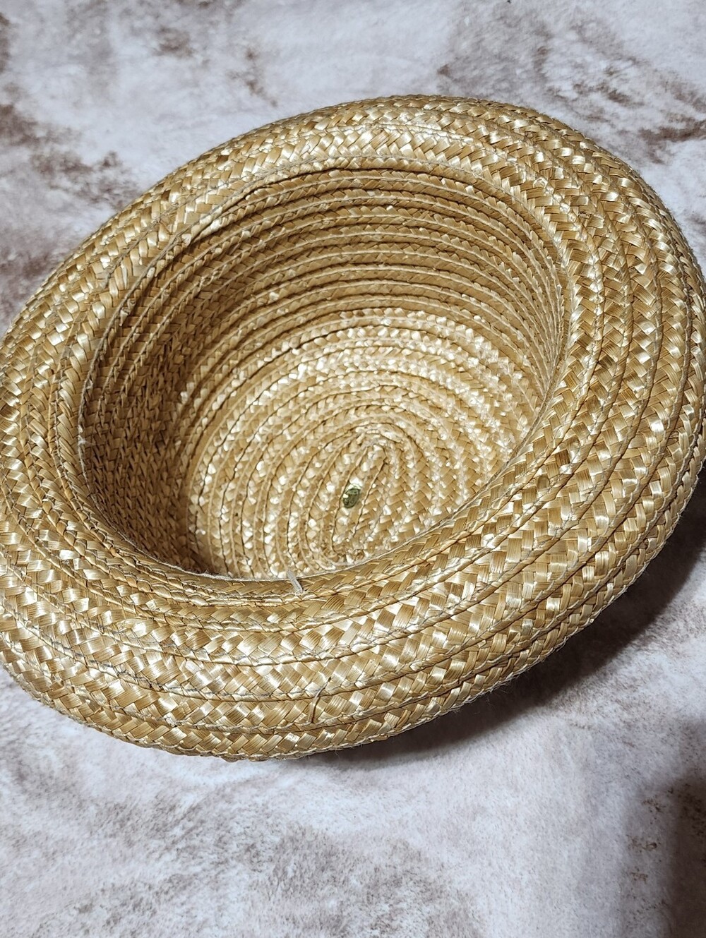 VINTAGE 80’s Straw Boater Hat Black Ribbon Cottage Chic French Riviera Style - Picture 5 of 8